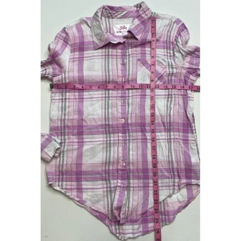 2 Ct Justice Girls Plaid Button‎ Down Tops Pink White  & Green Blue Sz 18 20